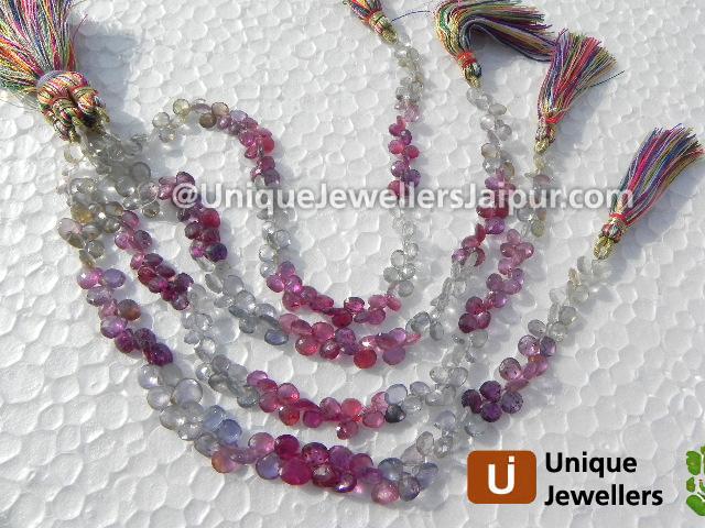 Multi Sapphire Faceted Heart Beads